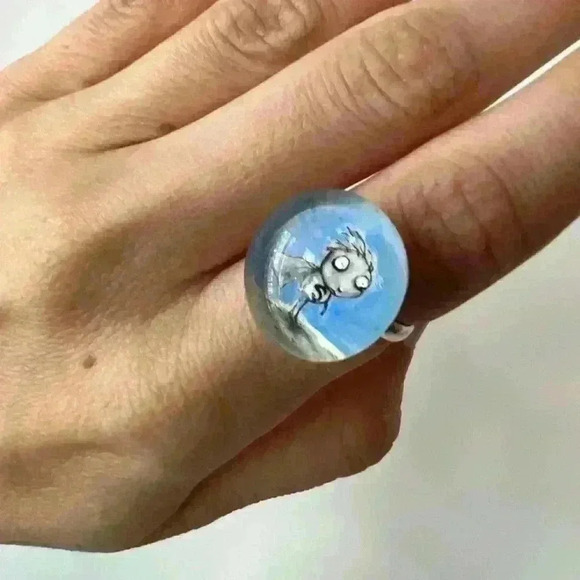 Tim Burton Exhibition Y2K Handmade Stain Boy Silver Adjustable Ring Emo Retro - Picture 6 of 7